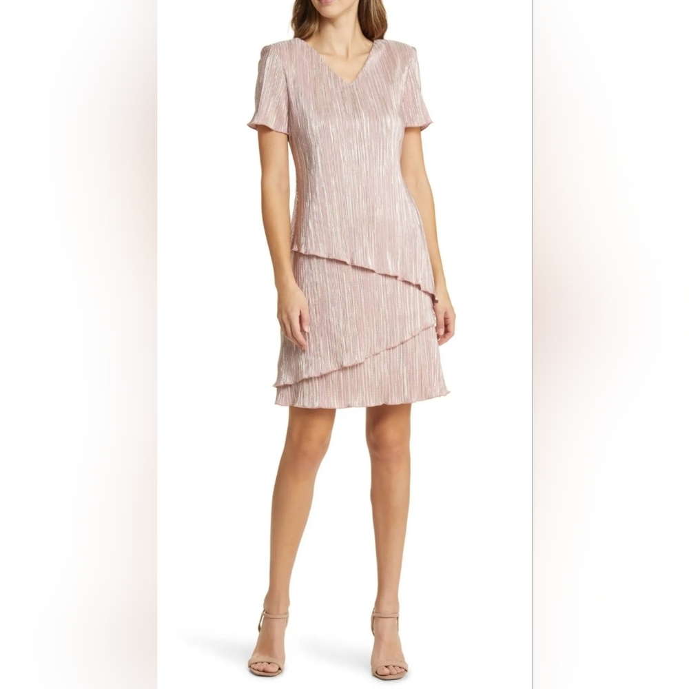 Connected V-Neck Asymmetric Tiered Sheath Dress Size 4